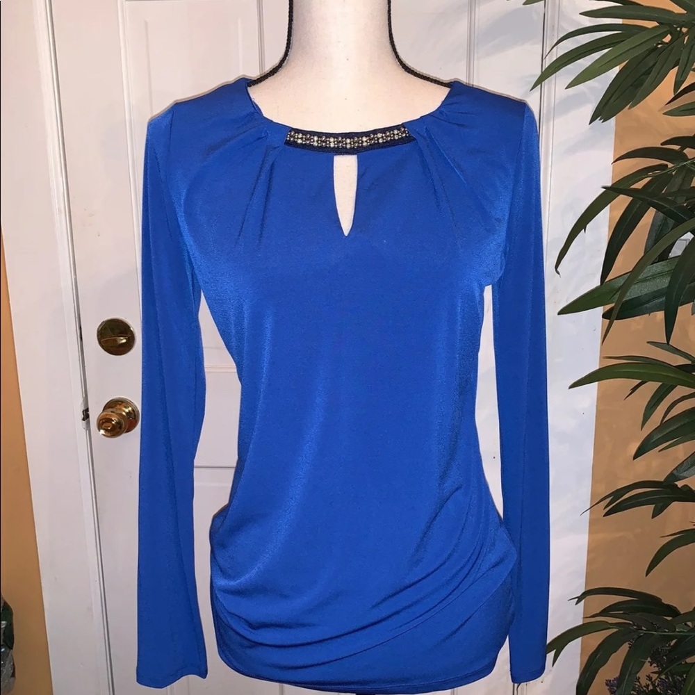 Liz Claiborne Blue Beaded Top